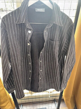 Blue b Women’s Striped Button-Up Shirt in Chocolate Brown with Gem Stripes